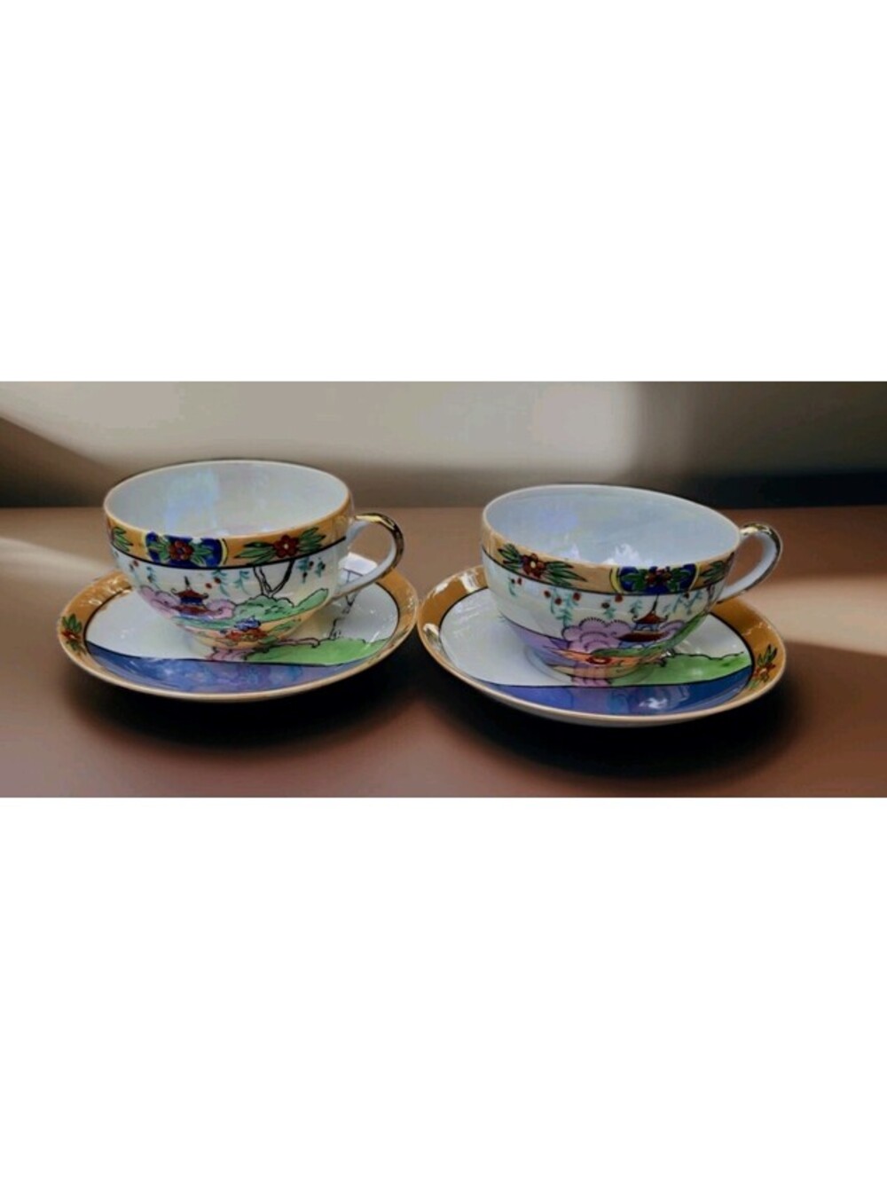 Vintage TT-Takito set of 2 Handpainted Egg Shell Tea cup & Saucer Tiny Chip On 1